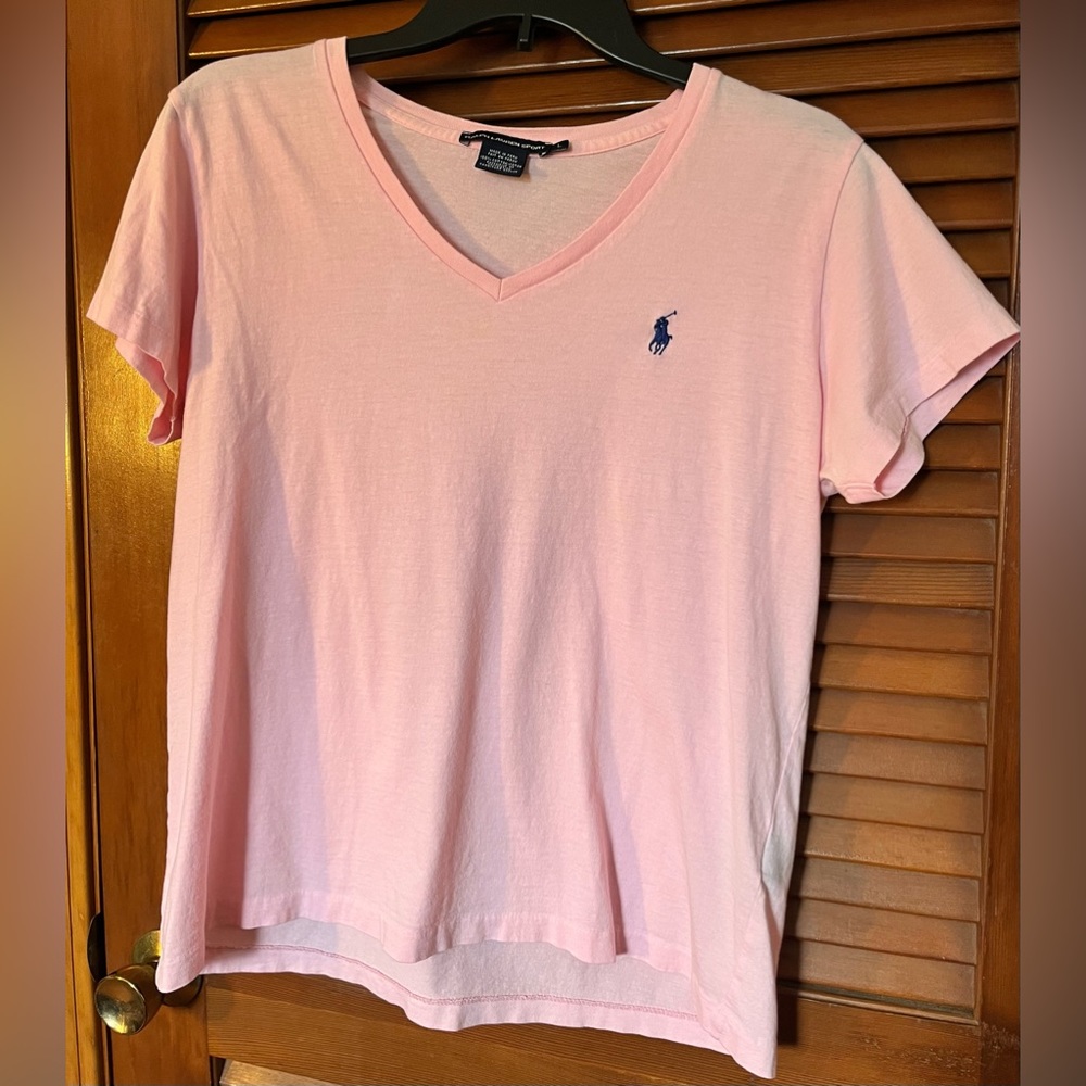Ralph Lauren Sport Women's Cotton V-neck T-shirt Sleeve (L) light pink